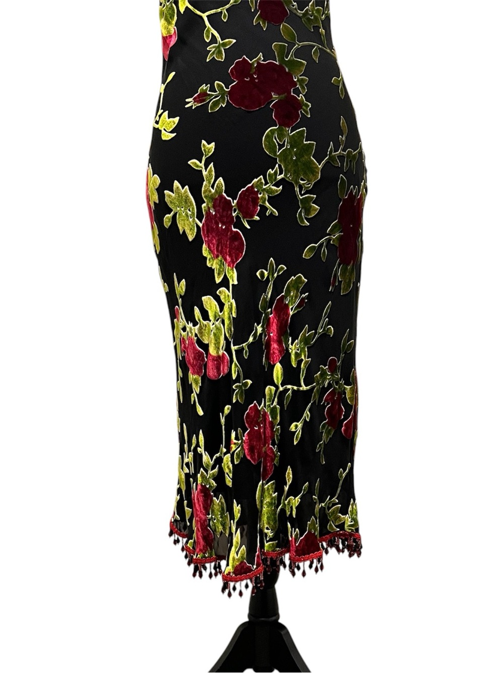 Vintage Betsey Johnson New York Sheer Mesh Velvet Burnout Bead Floral Slip Dress - Picture 7 of 16